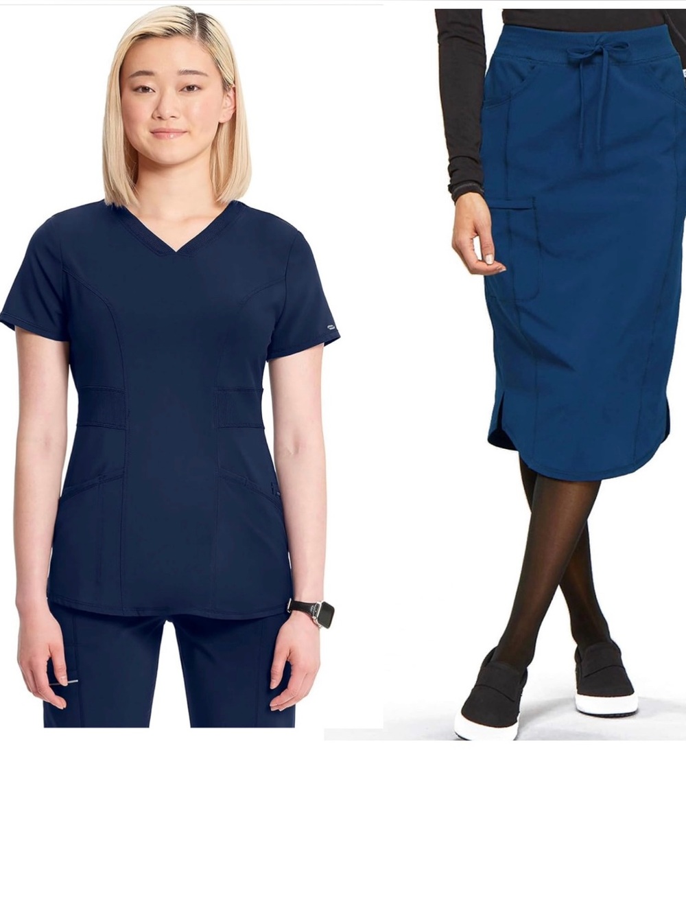 Light Navy Medical Scrub Top and Pencil Skirt Set